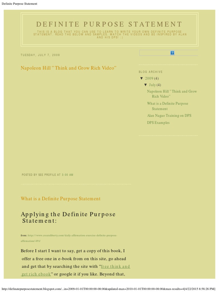 Crafting Your Definite Purpose Statement | PDF | E Books | Books
