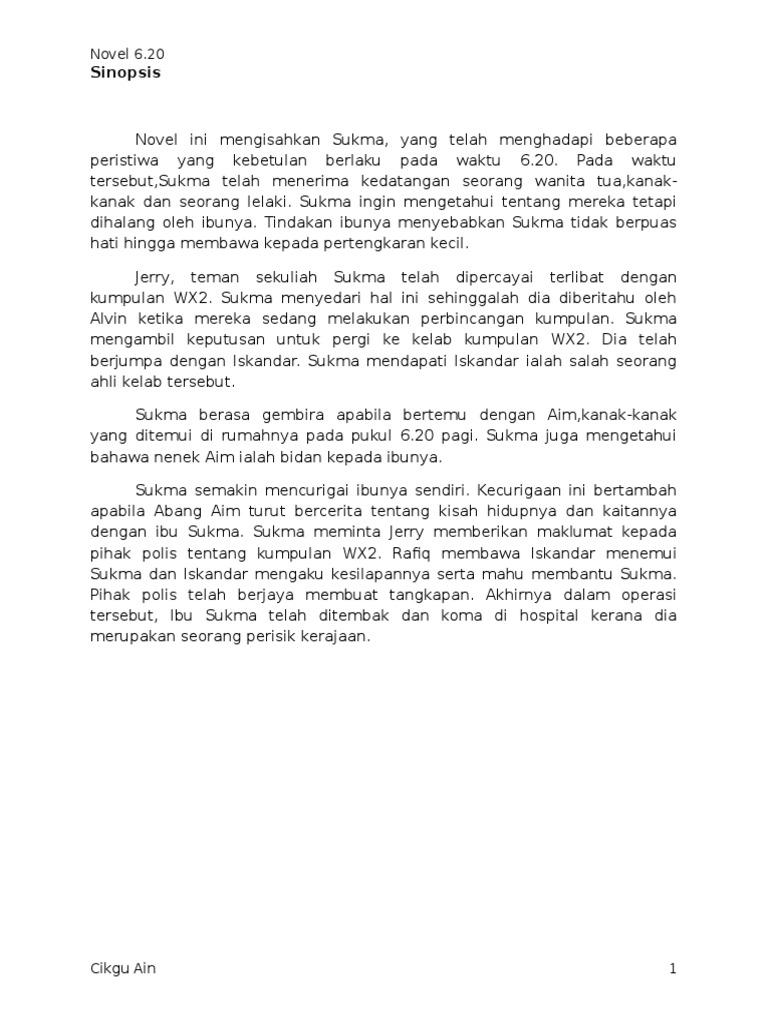Kajian Komsas Novel 6 20 Lengkap