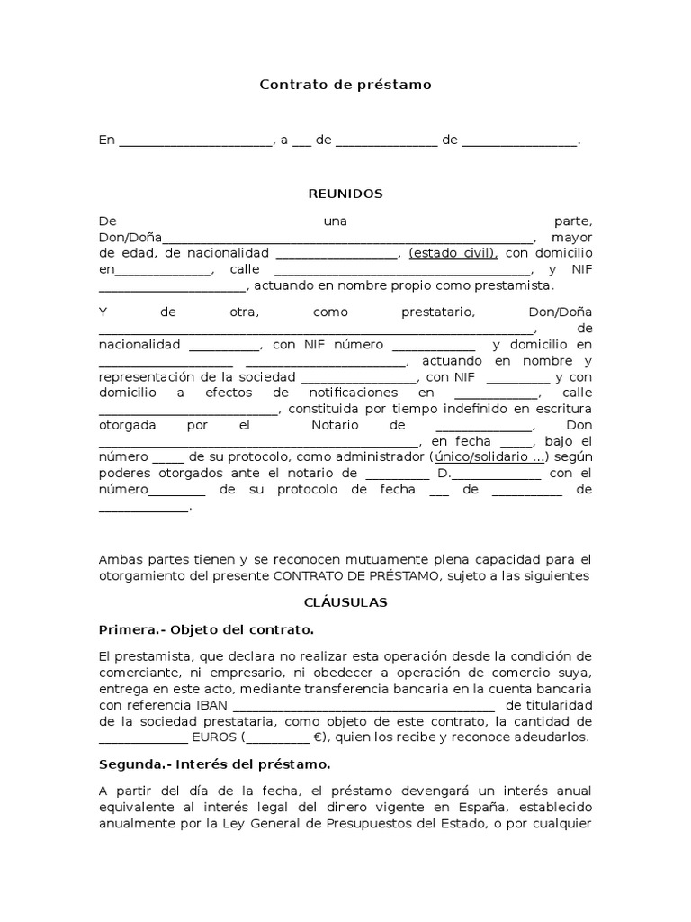 Contrato de Préstamo Socio Sociedad PDF Pagos Economias