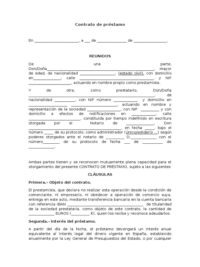 Descubrir 54+ imagen modelo contrato de préstamo de socio a sociedad pdf