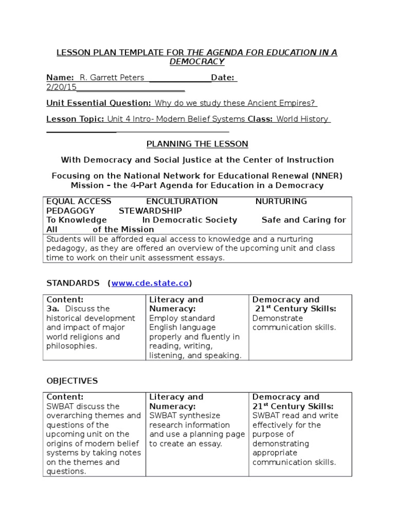 lesson plan 30 world history Literacy Lesson Plan