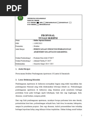 Proposal Skripsi Perencanaan Struktur Pembangunan Apartemen 10 Lantai Di Samarinda