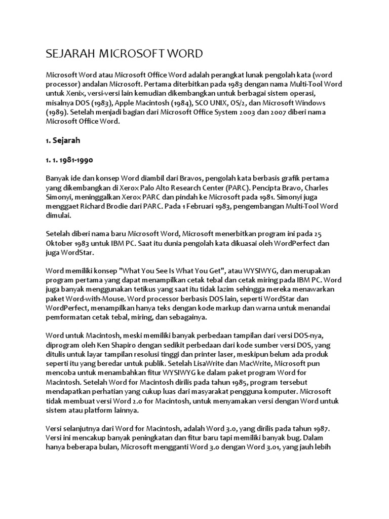 Sejarah Microsoft Word