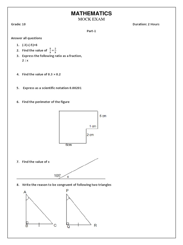 Mathematics: Mock Exam | PDF | Line (Geometry) | Ratio