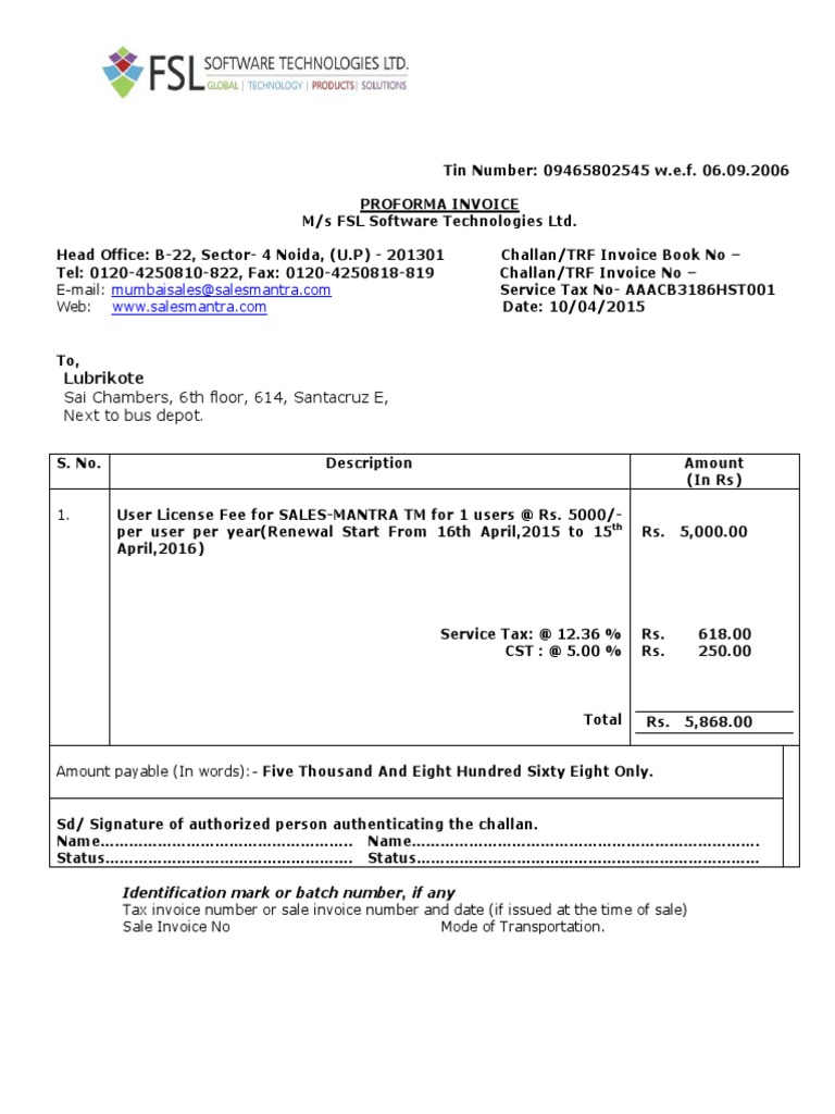 Proforma Invoice for Software License | PDF