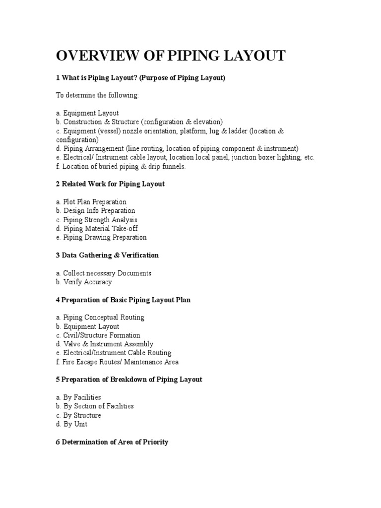 Overview of Piping Layout. | Specification (Technical Standard