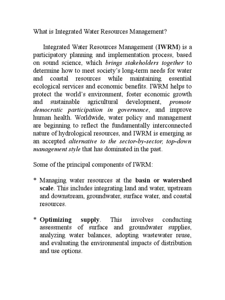 Understanding Integrated Water Resources Management | PDF | Wellness ...