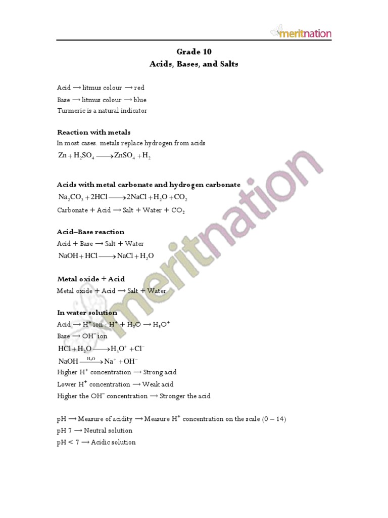 Acids Bases and Salts Revision Notes | PDF