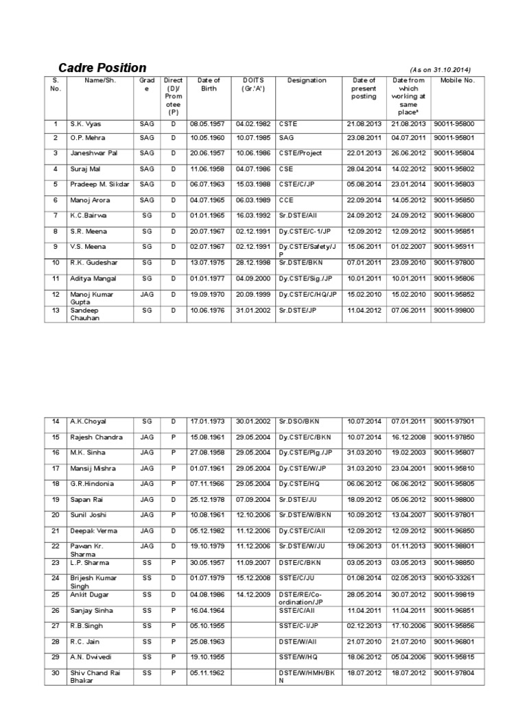 Railway Cadre Positions 2014 | PDF
