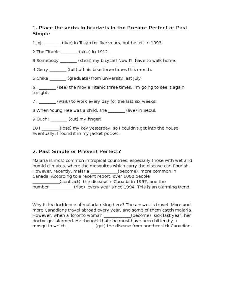 Past Simple vs Present Perfect Exercises | PDF | Linguistics | Language ...