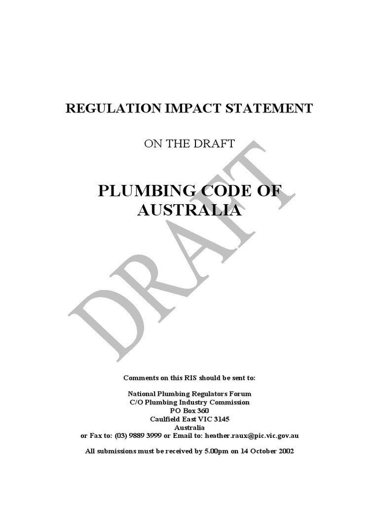 Plumbing Code of Australia RIS Summary | PDF | Market Failure | Regulation