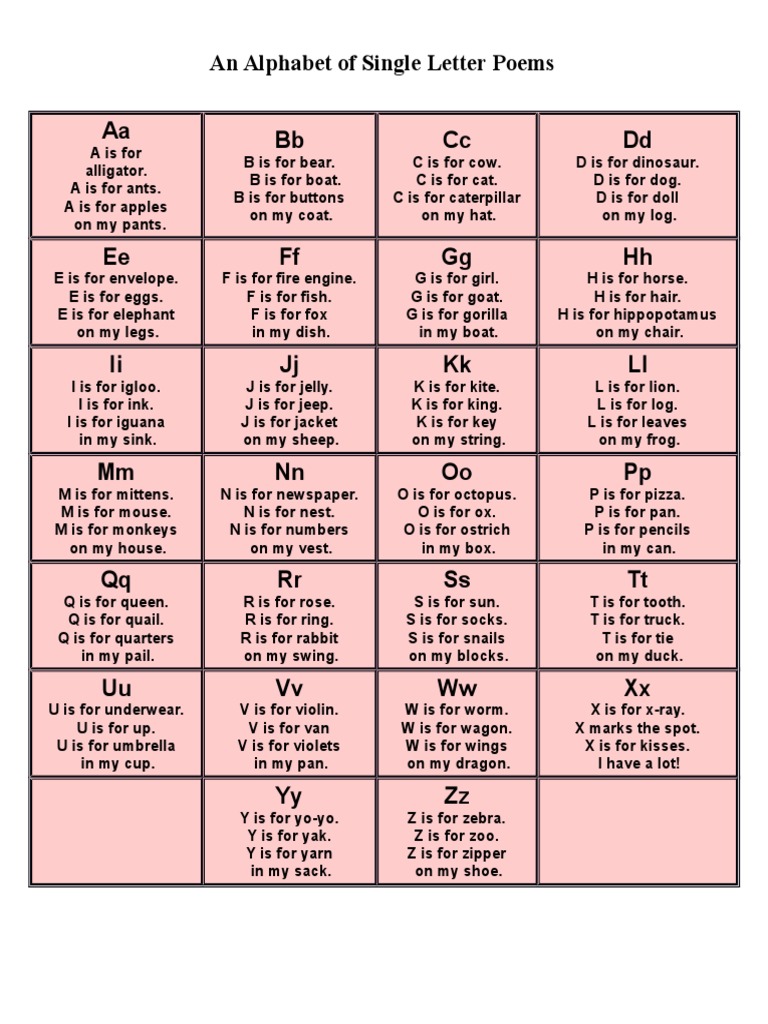 An Alphabet of Single Letter Poem1 | PDF
