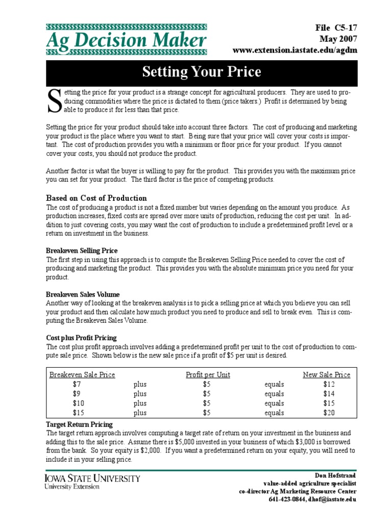 Pricing Strategies for Agricultural Products | PDF | Prices | Sales