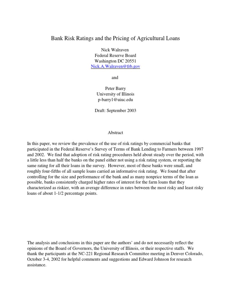 Bank Risk Ratings and The Pricing of Agrl Loans | PDF
