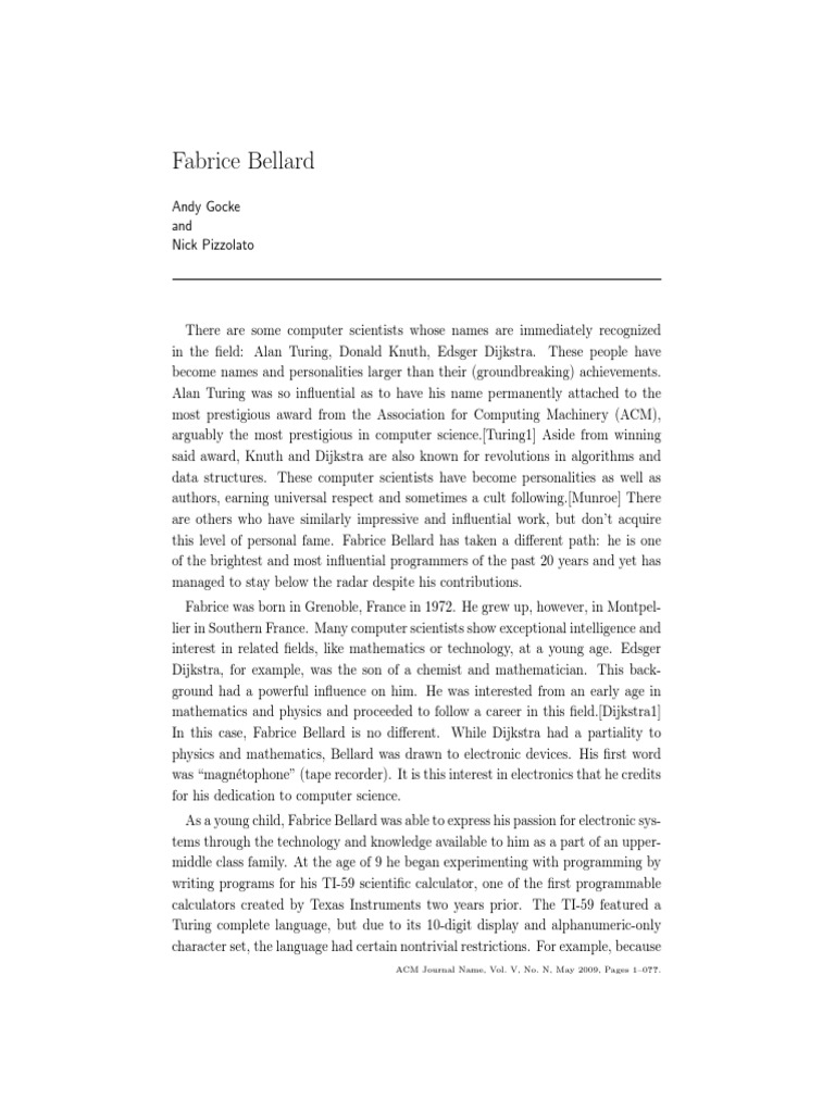 Fabrice Bellard: ACM Journal Name, Vol. V, No. N, May 2009, Pages 1-0 ...