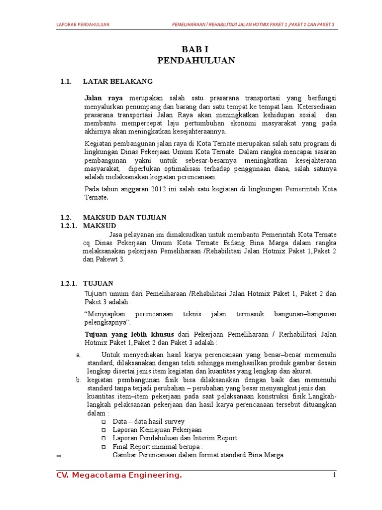 Laporan Pendahuluan perencanaan jalan