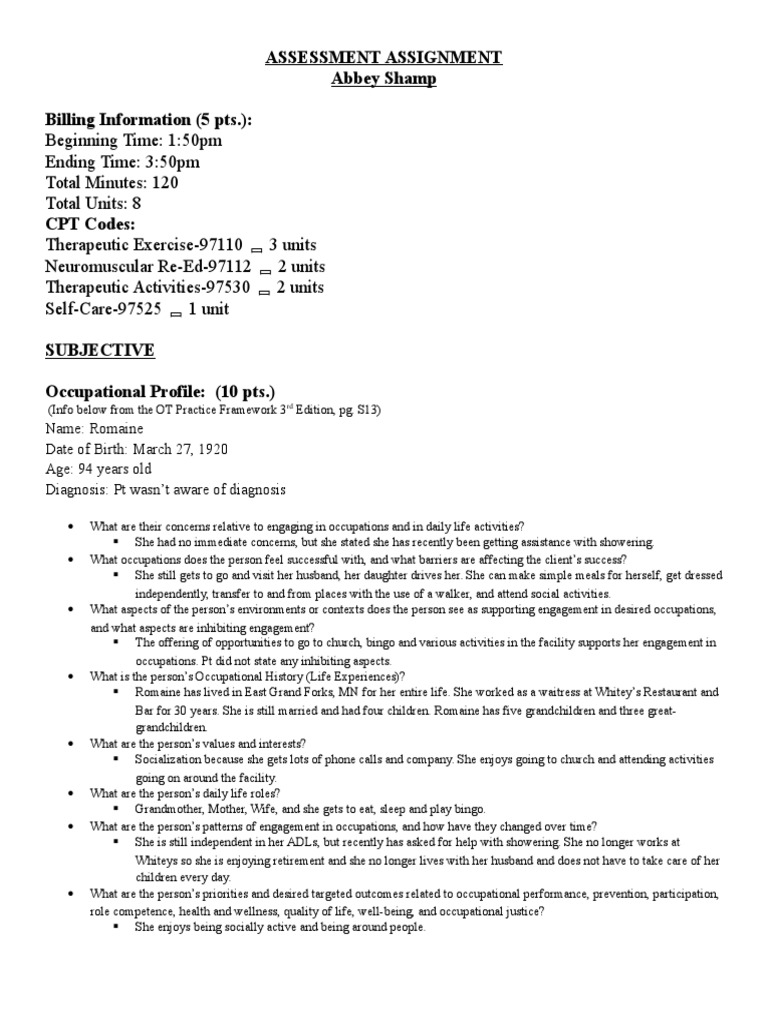Occupational Therapy Assessment Summary | PDF | Anatomical Terms Of ...