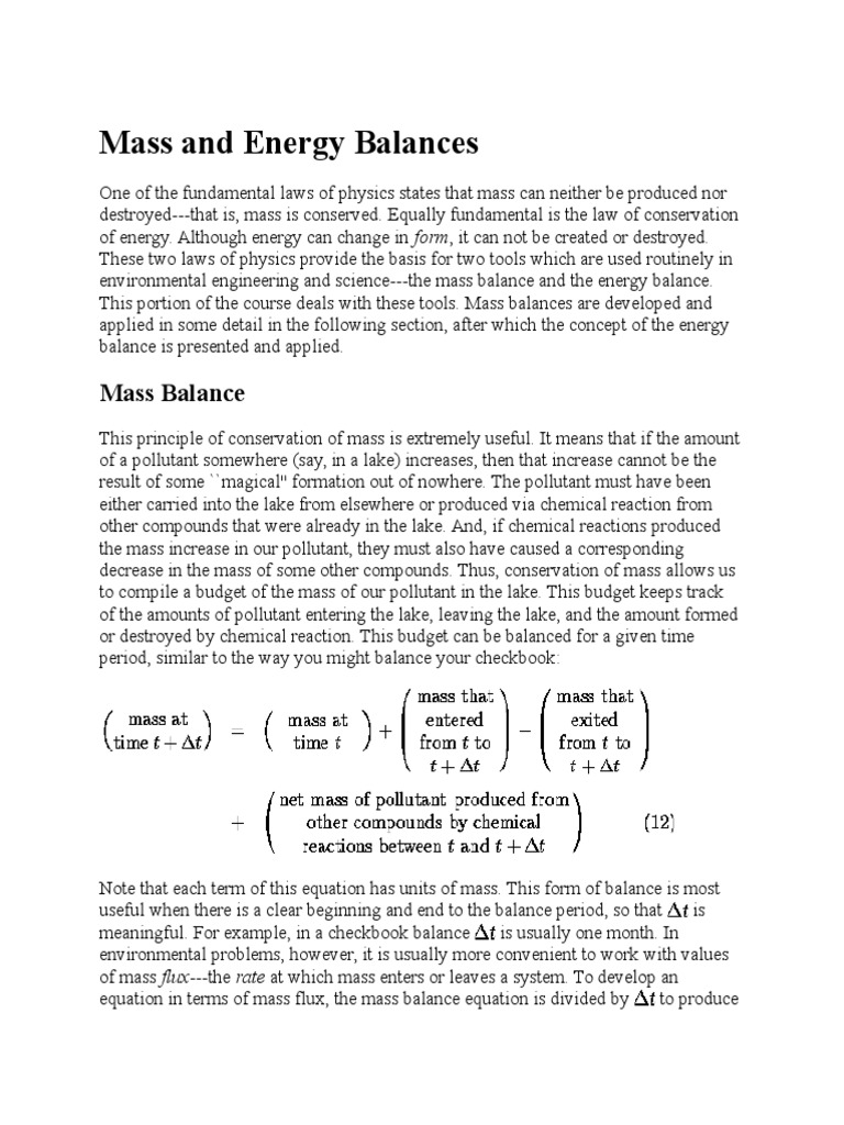 Mass and Energy Balances | PDF | Greenhouse Effect | Heat Capacity