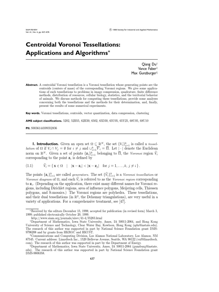 Centroidal Voronoi Tessellations Applications and Algorithms | PDF ...