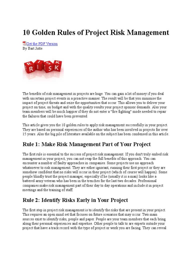 10 Golden Rules for Project Risk Management | PDF | Risk | Risk Management