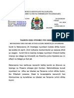 Taarifa Kwa Vyombo Vya Habari Watanzania Kutoka Afrika Kusini