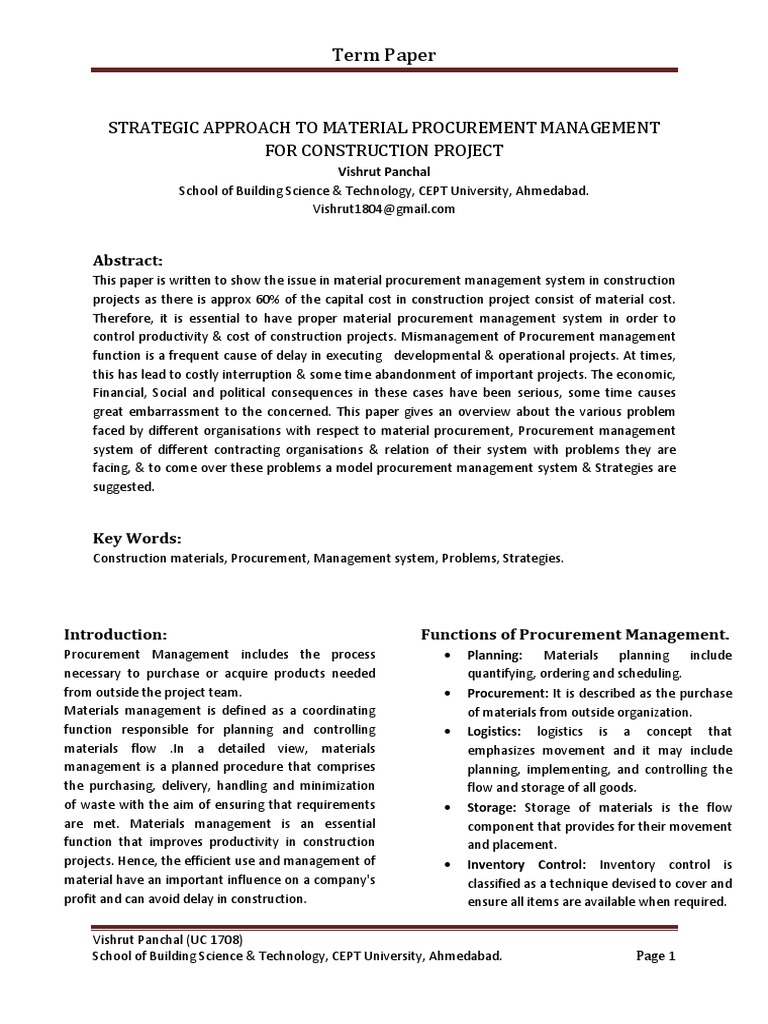 Strategic Approach To Procurement Management For Construction Projects ...