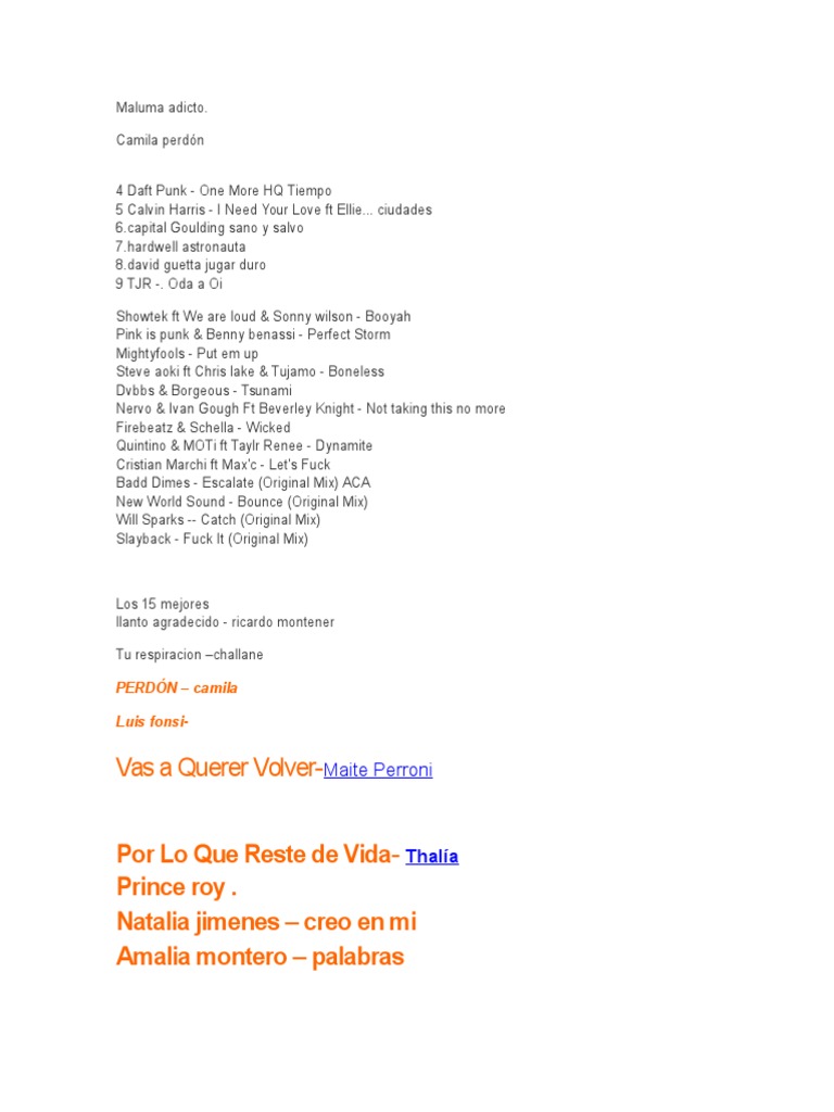 Vas A Querer Volver-: Por Lo Que Reste de Vida-Prince Roy - Natalia Jimenes  - Creo en Mi Amalia Montero - Palabras | PDF | Musicians | Popular Music, image size:768x1024