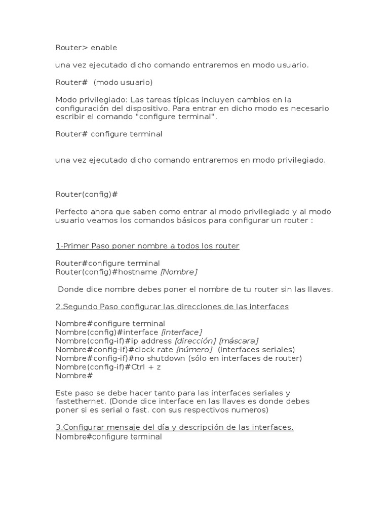 Comandos para Configurar Un Router | PDF | Transmisión de datos | Red ...