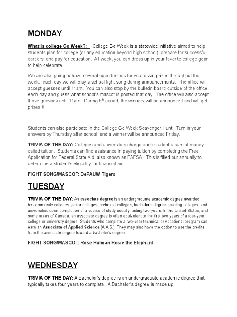Monday What Is College Go Week? College Go Week Is A Statewide