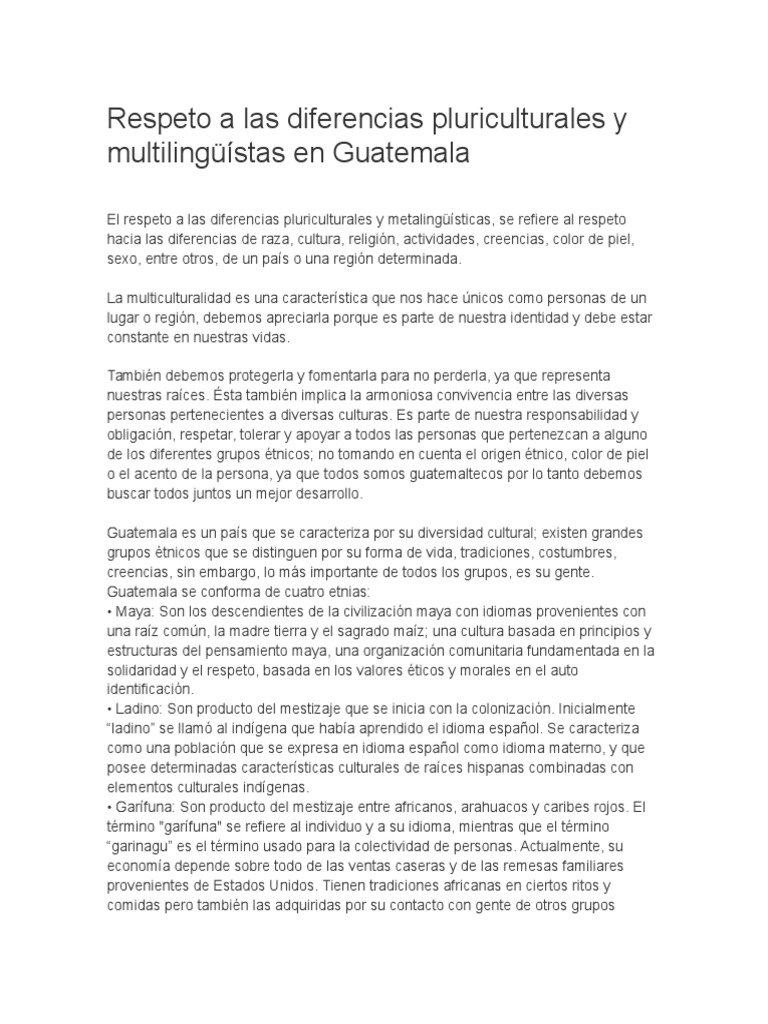Respeto A Las Diferencias Pluriculturales y Multilingüístas en ...