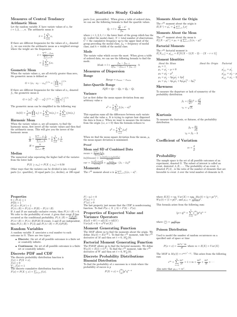 Statistics Study Guide: Measures of Central Tendancy | PDF ...