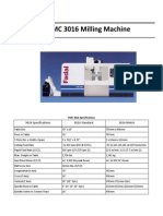 Fadal VMC 3016 Milling Machine: 3016 Specifications 3016 Standard 3016 Metric