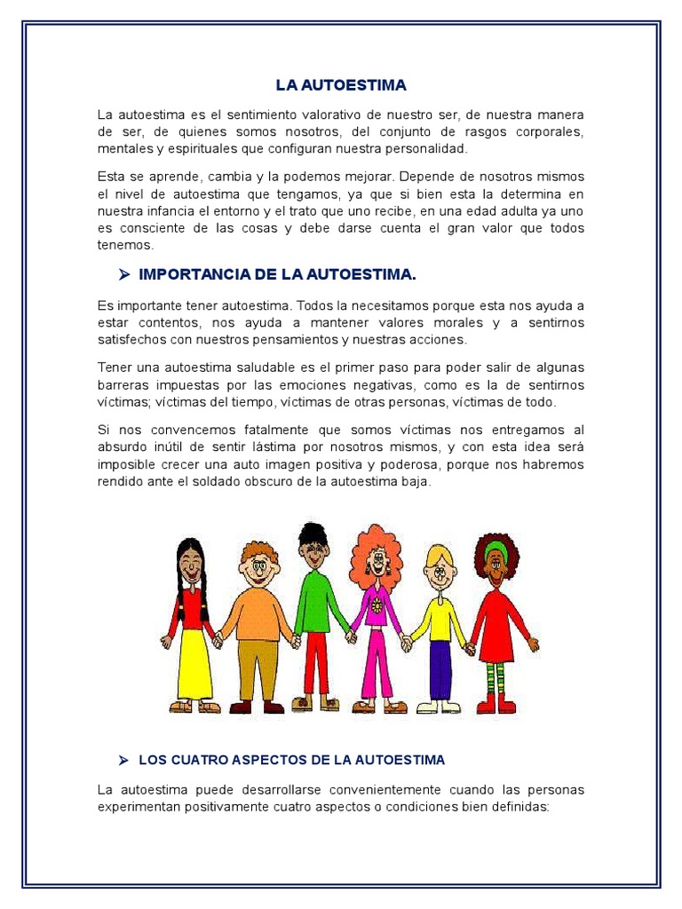 Importancia y Aspectos de la Autoestima | PDF | Autoestima | Ciencias ...
