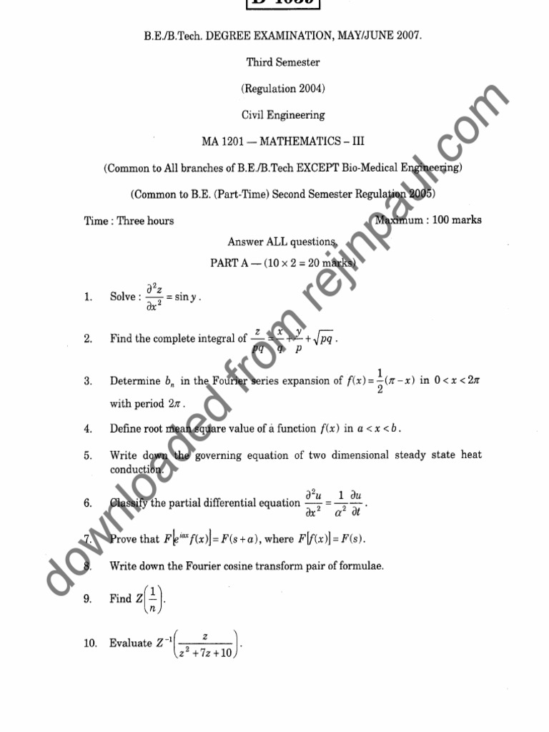 m3 May Jun 2007 | PDF | Fourier Series | Trigonometric Functions