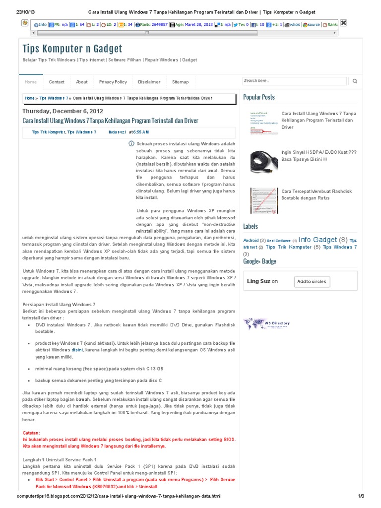 Cara Install Ulang Windows 7 Tanpa Kehilangan Program Terinstall Dan ...