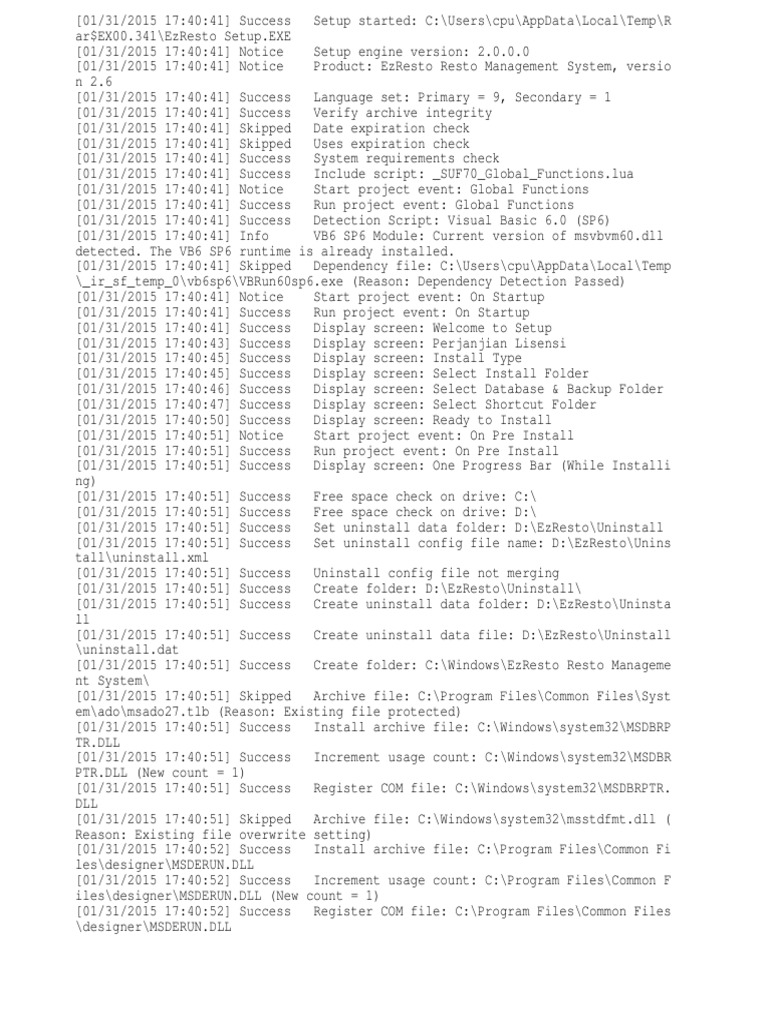 EzResto Setup Log for IT Admins | PDF | Utility Software | Computer Data