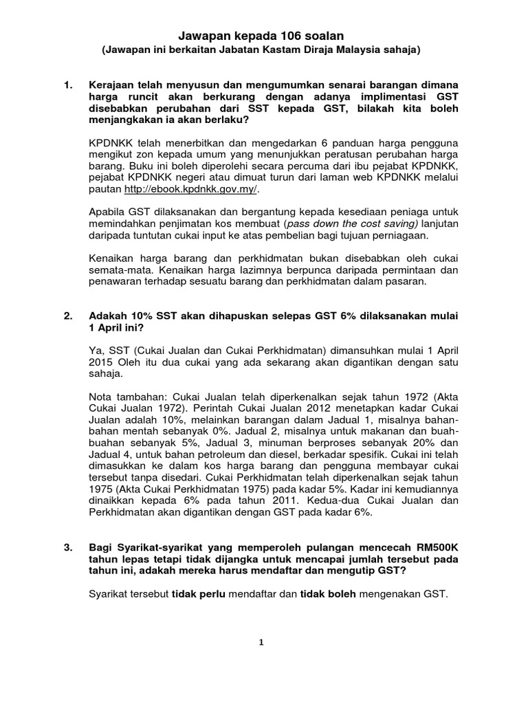 106 Questions Response By Customs