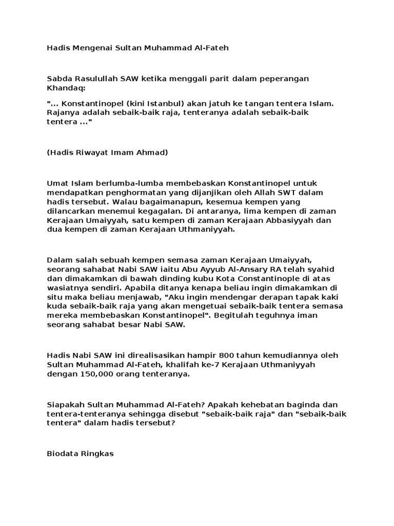 Hadis Mengenai Sultan Muhammad Al Pdf