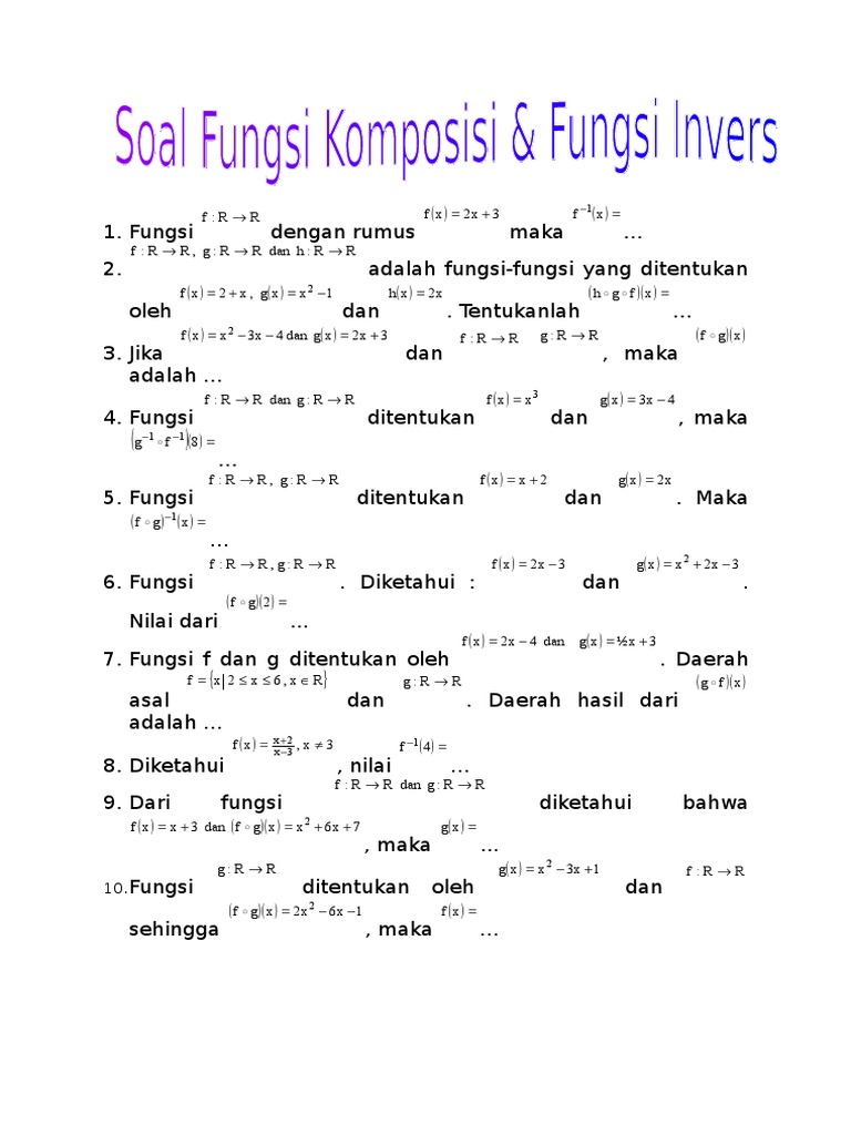 Soal Matematika Fungsi Komposisi &amp; Fungsi Invers