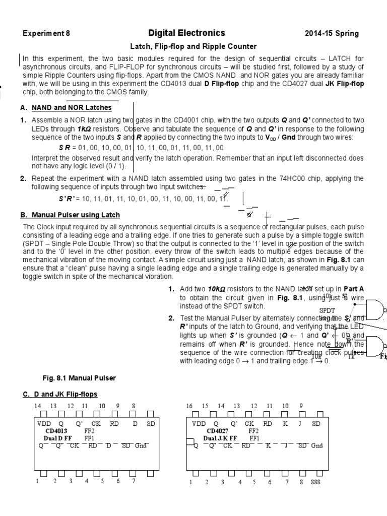 Expt08 Latch, FlipFlop and Ripple Counter PDF Electronic Design