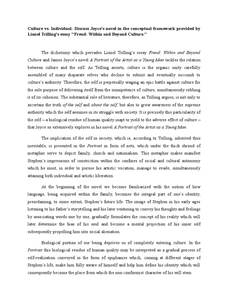 A Portrait of the Artist a Sa Young Man Essay Self Identity (Social