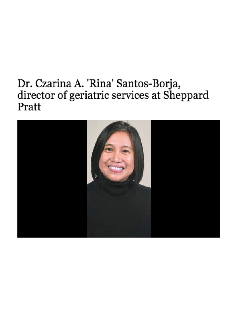 DR Czarina A Rina SantosBorja, Director of Geriatric Services at