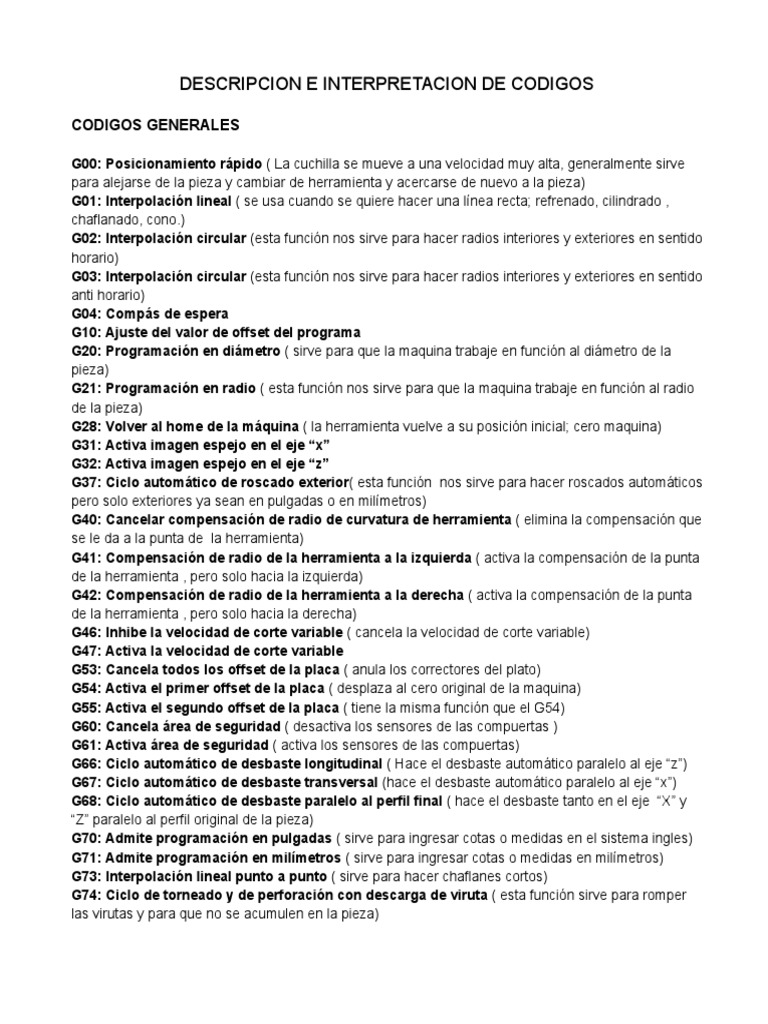 Guía de Códigos G y M para CNC | PDF | Herramientas | Máquinas