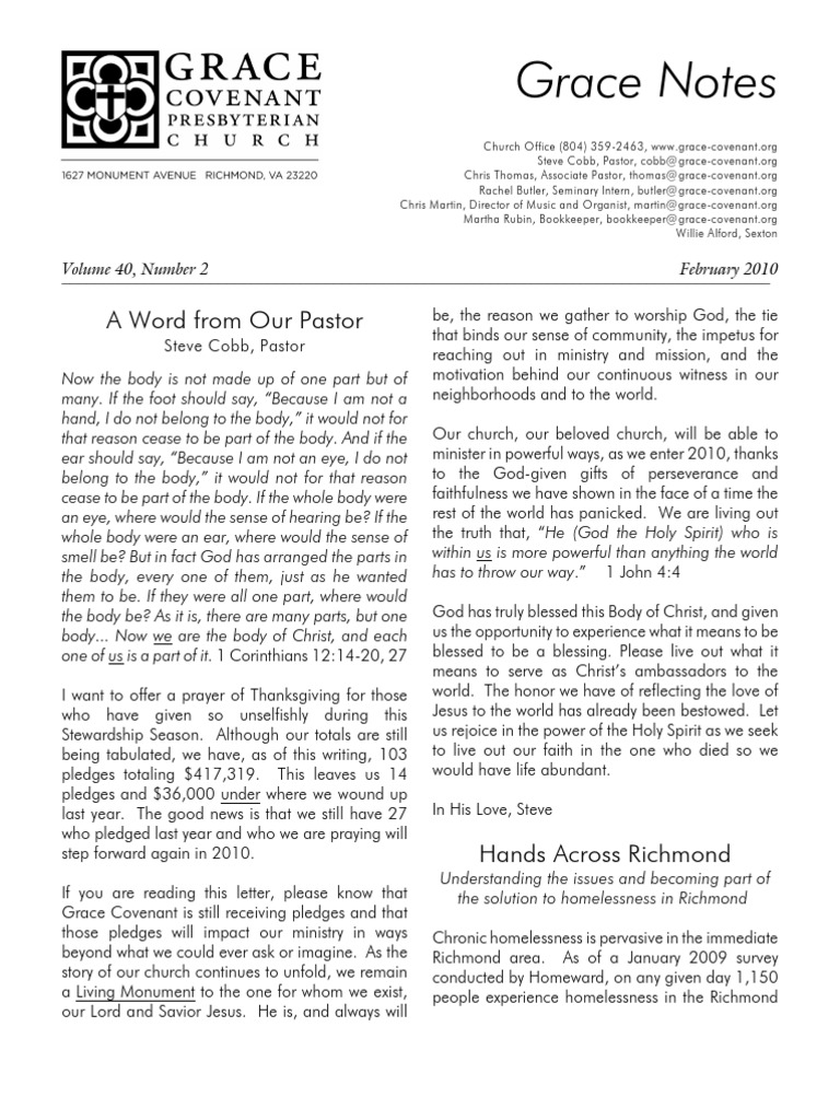 Grace Notes February 2010 | PDF | Presbyterianism | Jesus
