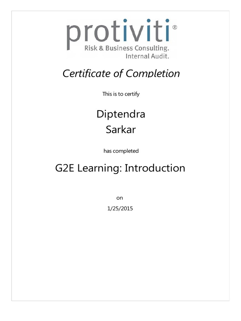 Certificate of Completion for G2E Learning | PDF