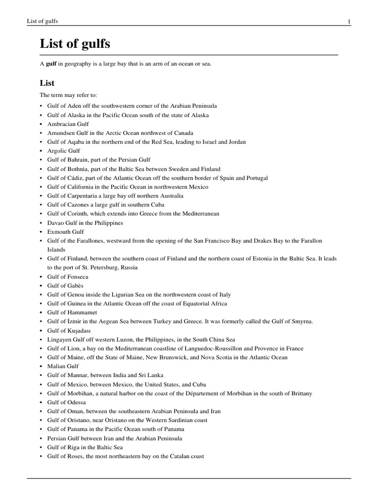 List of Gulfs | PDF | Persian Gulf | Baltic Sea