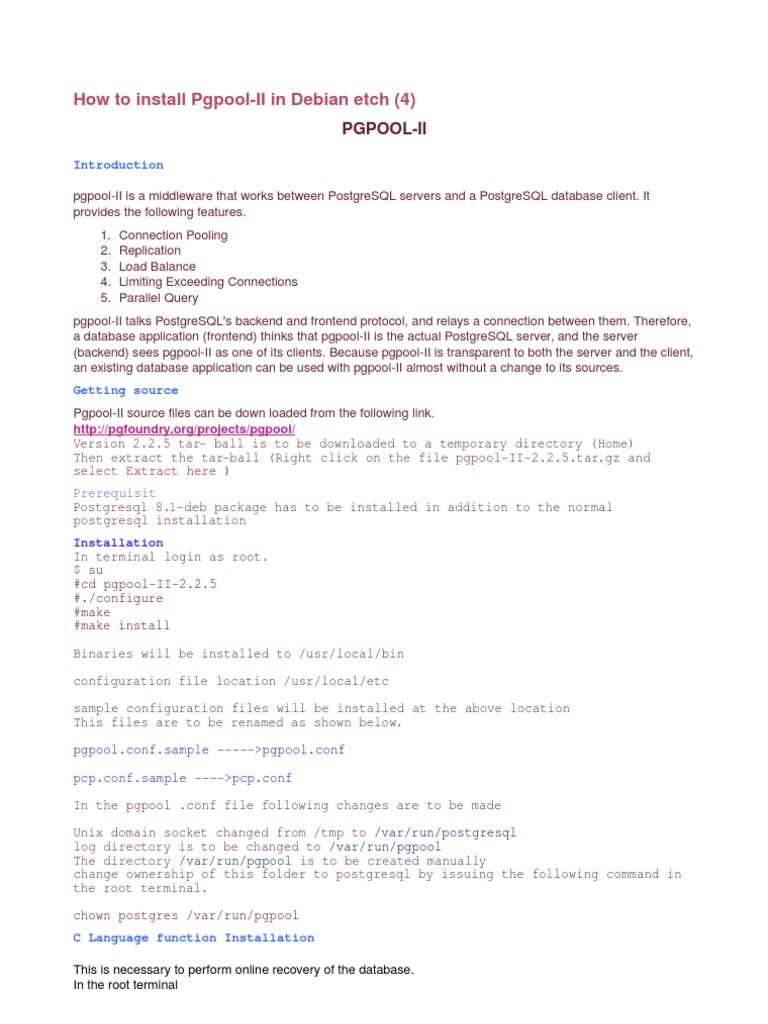 Installing Pgpool-II on Debian Etch | PDF