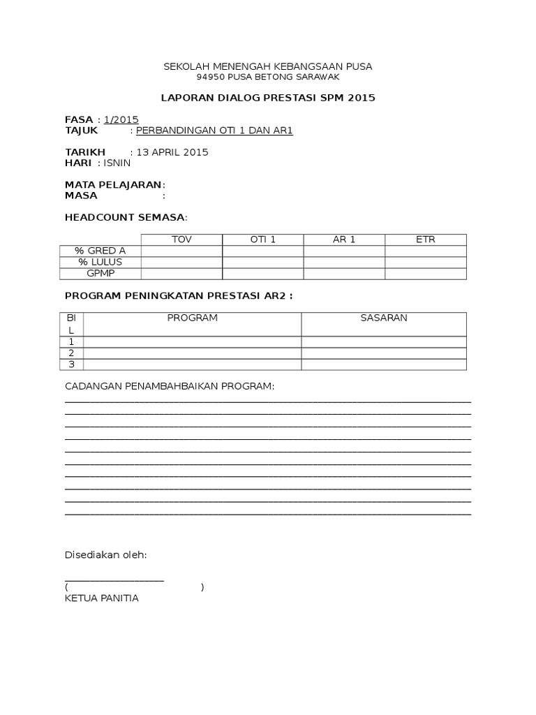 Format Laporan Dialog Prestasi  PDF