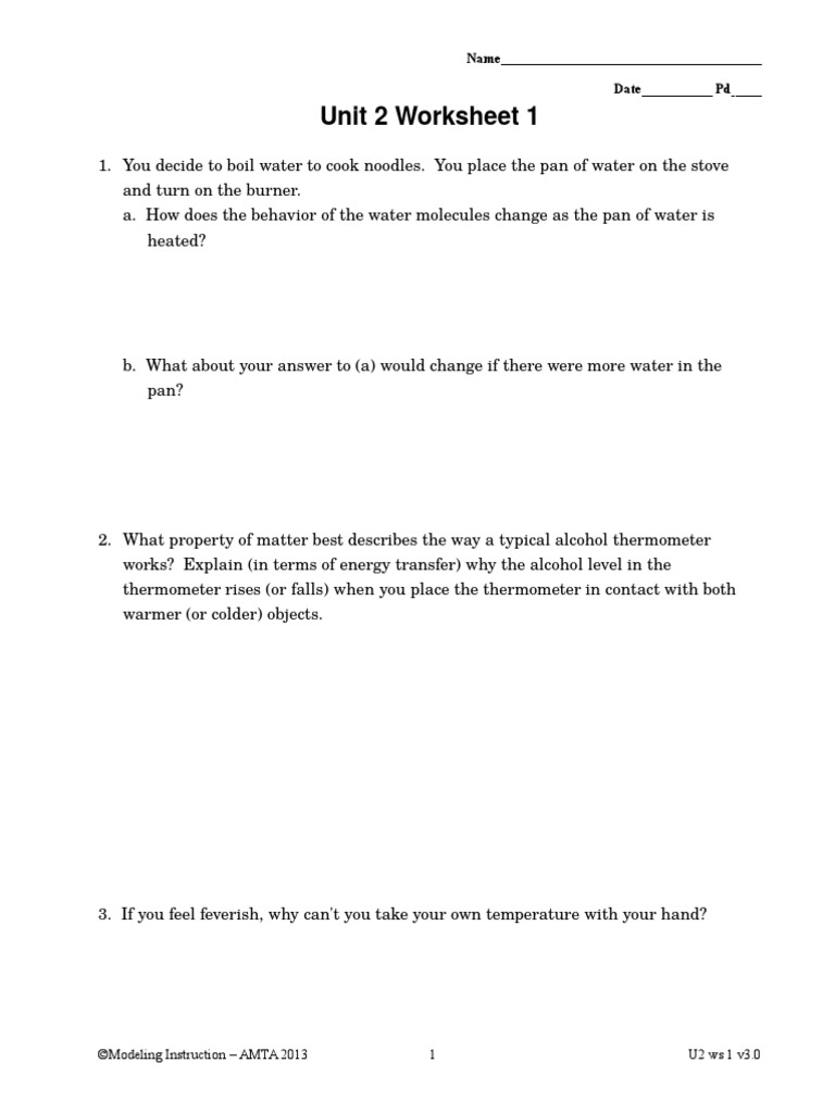 Chemistry Unit 2 Worksheet 1