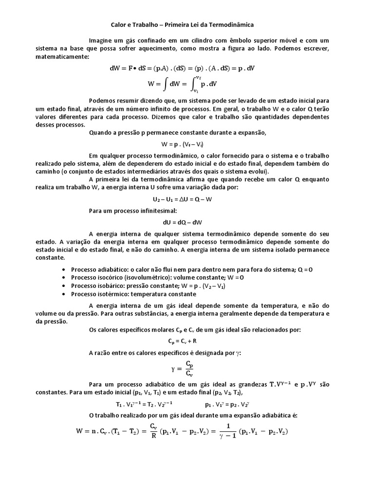 Primeira Lei da Termodinâmica Explicada | PDF | Termodinâmica | Calor